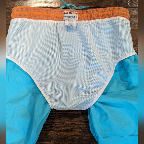 VTG Weekender Swim Trunks Bright Teal Blue Retro - Picture 7 of 10
